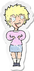 retro distressed sticker of a cartoon excited woman