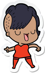 sticker of a cute cartoon girl with hipster haircut