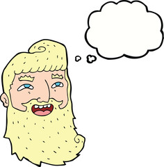 cartoon laughing bearded man with thought bubble