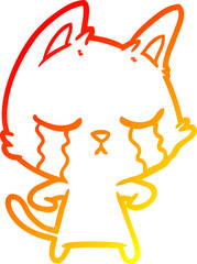 warm gradient line drawing crying cartoon cat
