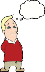cartoon friendly man with thought bubble