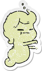 distressed sticker cartoon of kawaii scary ghost