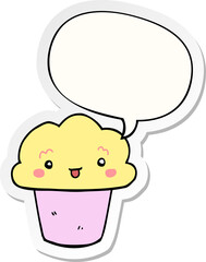 cartoon cupcake and face and speech bubble sticker