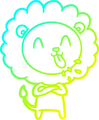 cold gradient line drawing happy cartoon lion