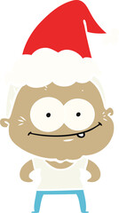 flat color illustration of a happy old woman wearing santa hat