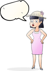 speech bubble cartoon woman wearing sun hat