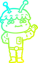 cold gradient line drawing friendly cartoon spaceman