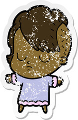 distressed sticker of a cartoon woman