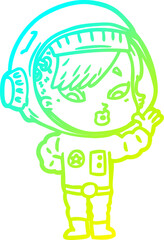 cold gradient line drawing cartoon astronaut woman