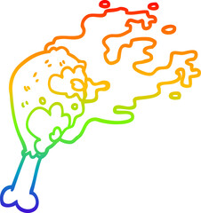 rainbow gradient line drawing cartoon cooked chicken leg