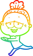 rainbow gradient line drawing cartoon happy old lady