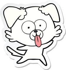 sticker of a cartoon dog with tongue sticking out