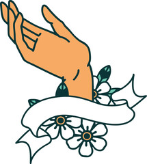 tattoo with banner of a hand