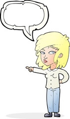 cartoon woman pointing with speech bubble