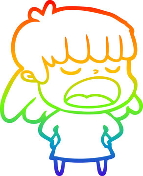 Rainbow Gradient Line Drawing Cartoon Woman Talking Loudly