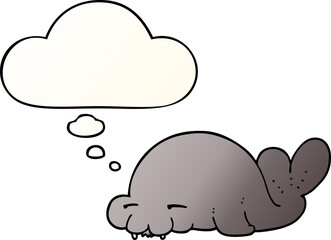 cartoon seal and thought bubble in smooth gradient style