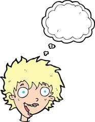 cartoon crazy excited woman with thought bubble