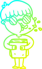 cold gradient line drawing cartoon boy wearing spectacles
