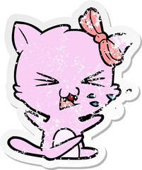 distressed sticker of a cartoon cat