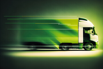 Green transportation concept with delivery truck in motion. Generative Ai illustration