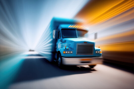 Abstract delivery truck concept driving at high speed. Generative AI illustration