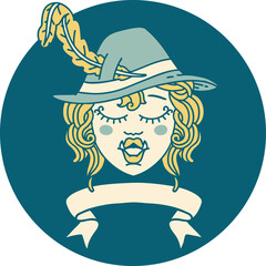 singing half orc bard character with banner illustration