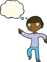 Fototapeta premium cartoon boy pointing with thought bubble