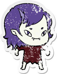 distressed sticker of a cartoon friendly vampire girl