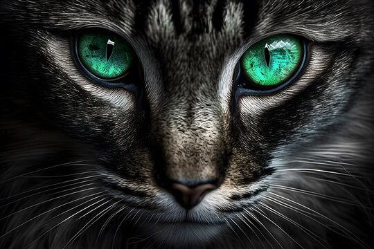 cat with green eyes created using AI Generative Technology