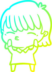 cold gradient line drawing cartoon woman