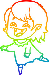 rainbow gradient line drawing cartoon laughing vampire girl