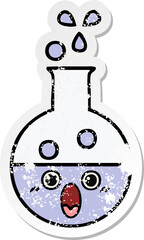 distressed sticker of a cute cartoon test tube