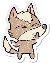 distressed sticker of a cartoon wolf whistling