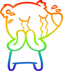 rainbow gradient line drawing cartoon crying polar bear