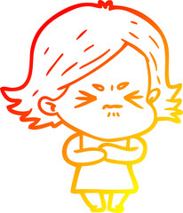 warm gradient line drawing cartoon angry girl