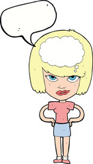cartoon woman thinking with speech bubble