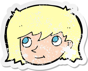 retro distressed sticker of a cartoon female face