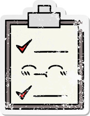 distressed sticker of a cute cartoon check list