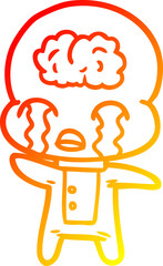 warm gradient line drawing cartoon big brain alien crying
