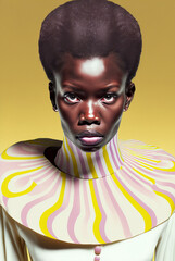 Generative ai optical art fashion portrait black young woman posing looking camera
