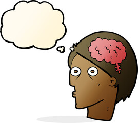 cartoon head with brain symbol with thought bubble