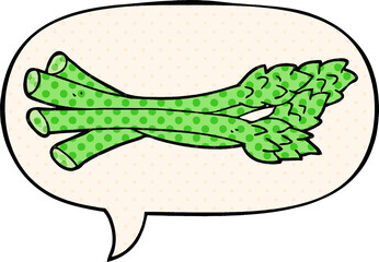 Obraz premium cartoon asparagus and speech bubble in comic book style