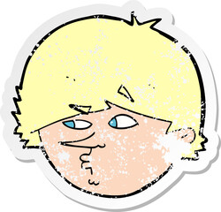 retro distressed sticker of a cartoon suspicious man