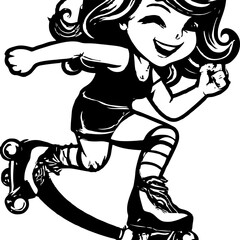 Girl On Skates 2D Vector Illustration.