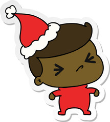 christmas sticker cartoon of kawaii boy