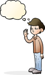 cartoon arrogant boy with thought bubble