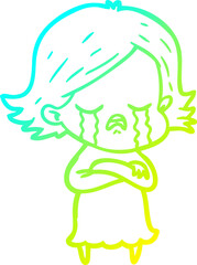 cold gradient line drawing cartoon girl crying