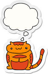 cute cartoon cat and thought bubble as a printed sticker