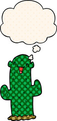 cartoon cactus and thought bubble in comic book style
