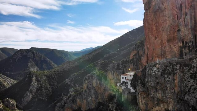 4K drone footage over Elonas Monastery in the mountains of Peloponesus, Leonidio, Greece.
Mid angle, parallax movement.